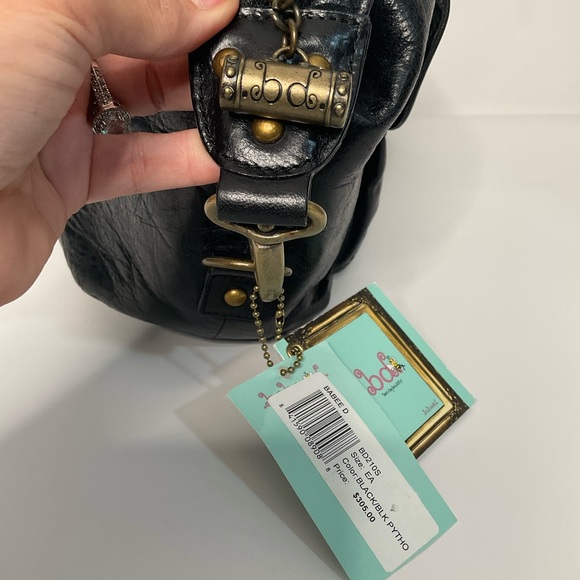 Babee D Black Python Leather Boho Handbag Large Lined Interior 3 Front Pockets - Picture 3 of 16